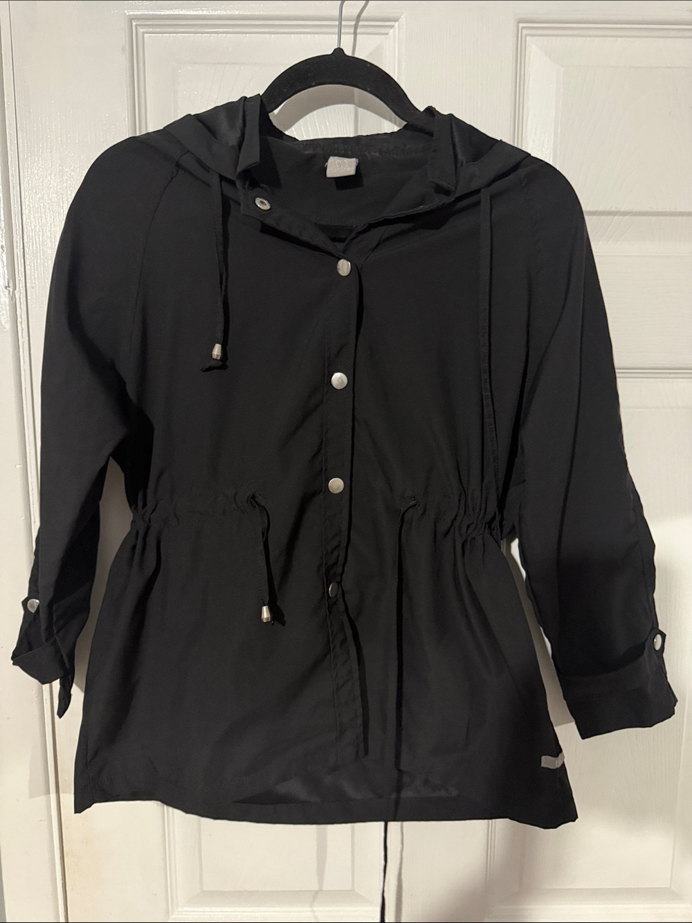Women's Black Hooded Drawstring Utility Jacket